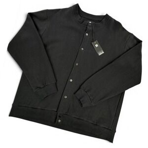 Standard Issue NYC Mens Bomber Jacket Black Fleece Snap Button BXJK207 Large NWT